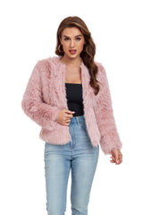 Pink Winter Coats Fleece Cropped Jacket