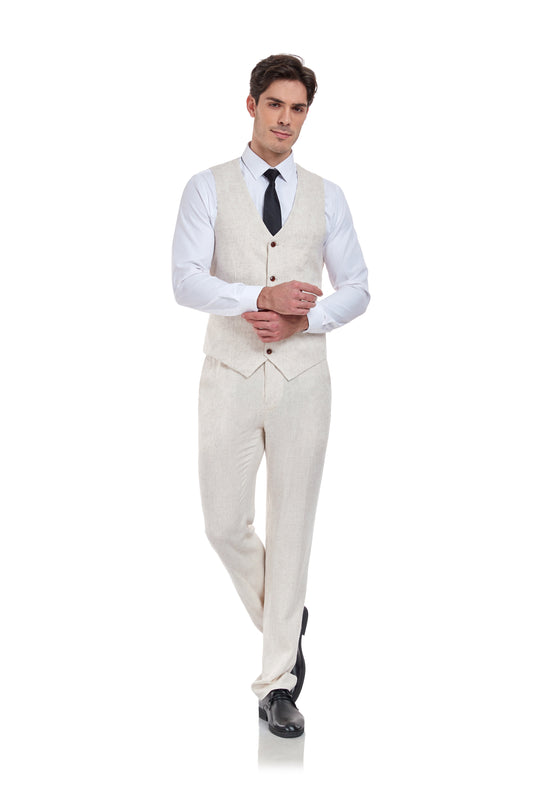 Linen 2 Pieces Vest+Pants Set V-Neck Slim Fit Casual Waistcoat Suit - Wehilion.uk # # #