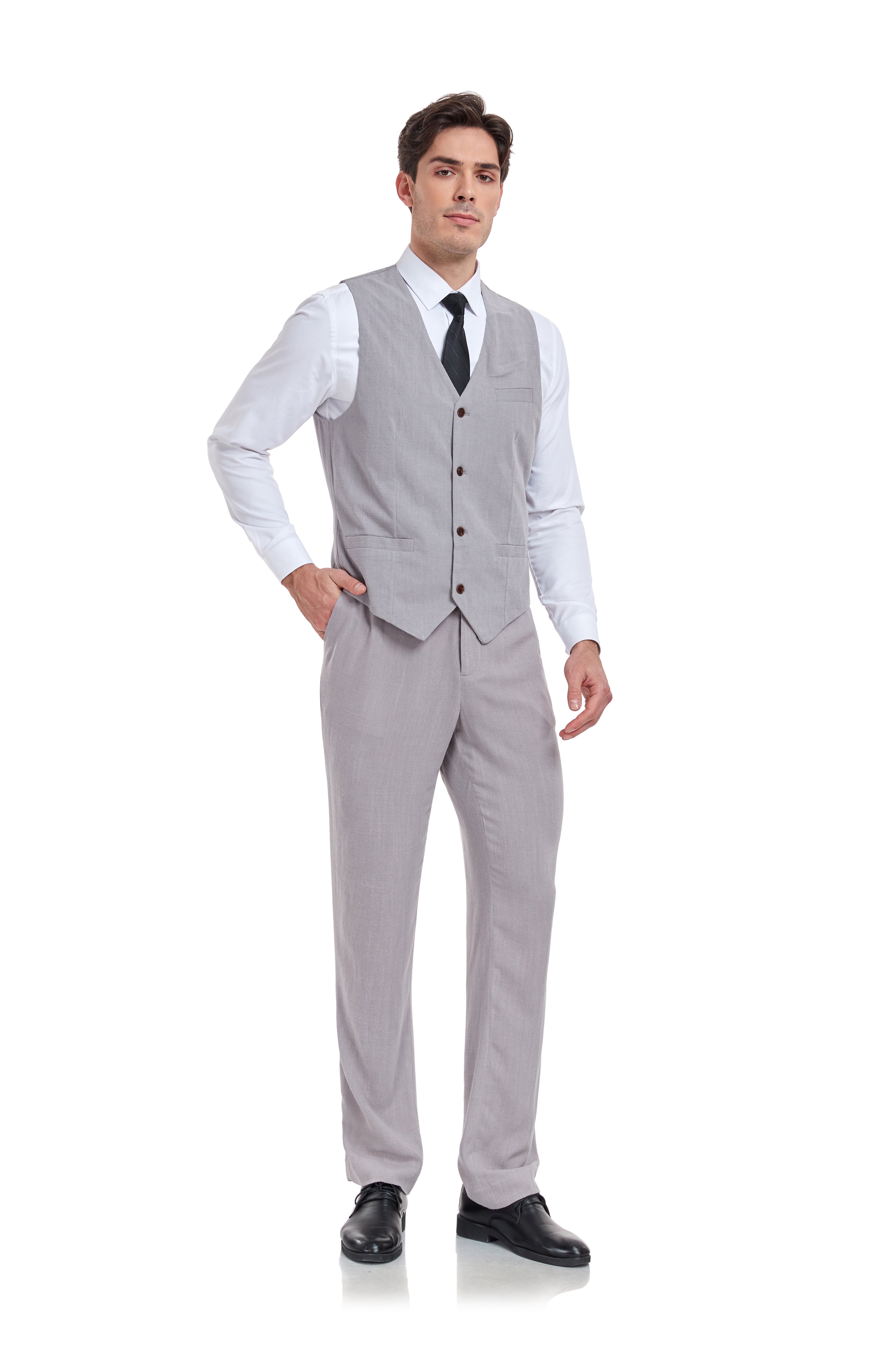 Linen 2 Pieces Vest+Pants Set V-Neck Slim Fit Casual Waistcoat Suit - Wehilion.uk # # #