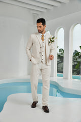Beige Linen Beach Wedding Men Summer Suits (MORE CHOICE+)🔥