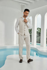 Beige Linen Beach Wedding Men Summer Suits (MORE CHOICE+)🔥