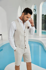 Beige Linen Beach Wedding Men Summer Suits (MORE CHOICE+)🔥