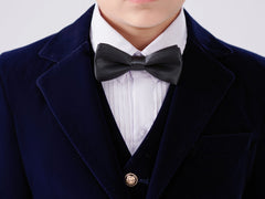 Navy Boys Single-Breasted Velvet Blazer