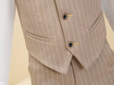 Khaki Striped Modern 4 Piece Boy's Formal Suits