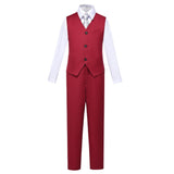 Burgundy Custom Fit Slim 4 Piece Boy's Formal Suits With Vest+Pants+Shirt+Tie