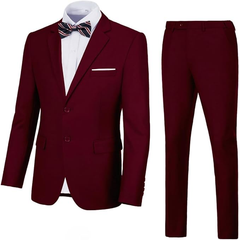 Men's Suits 2 Piece Slim Fit Two Button Solid Wedding Prom Jacket Pants Set