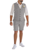 Men's Linen Summer Suits 2 Piece Causal Suits Vest and Shorts Tailored Fit 2024