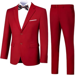 Men's Suits 2 Piece Slim Fit Two Button Solid Wedding Prom Jacket Pants Set