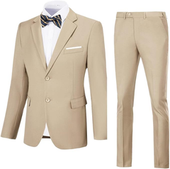 Men's Suits 2 Piece Slim Fit Two Button Solid Wedding Prom Jacket Pants Set