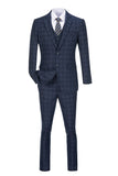 Navy Plaid Men's 3 Piece Suits