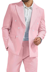 Seersucker Striped Double Breasted Blazer Pants 2 Piece Men's Summer Suit