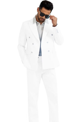 Seersucker Striped Double Breasted Blazer Pants 2 Piece Men's Summer Suit